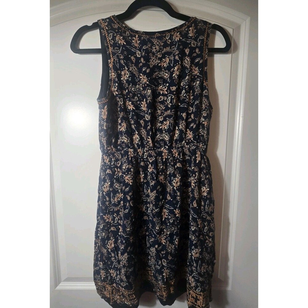 Market & Spruce Navy Lined Paisley With Orange Accents Mini Dress Womens Medium - Picture 3 of 5